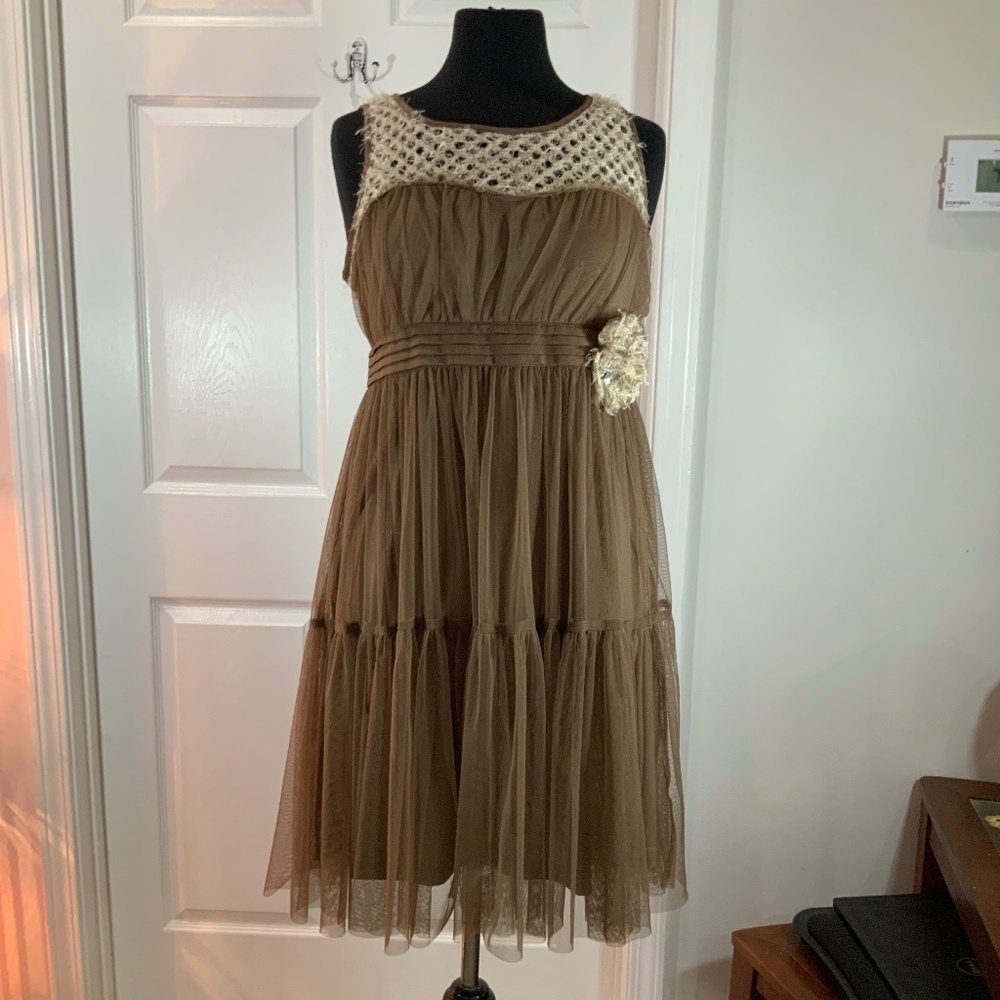 Anthropologie Rye Crochet Tiered Tulle Rosette Boho Sleeveless Dress Size Medium